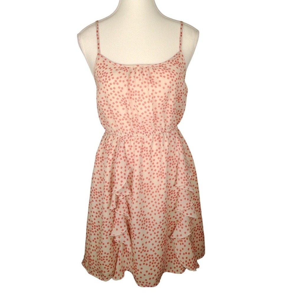 Forever 21 Women Pink Red Geometric Ruffle Spaghetti Strap Dress‎ Size S